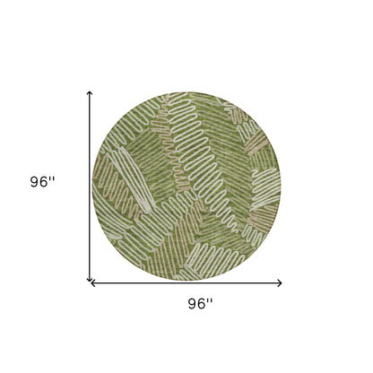 Tabselect Home Line 8' Olive Green Brown And Ivory Round Floral Washable Indoor Outdoor Area Rug