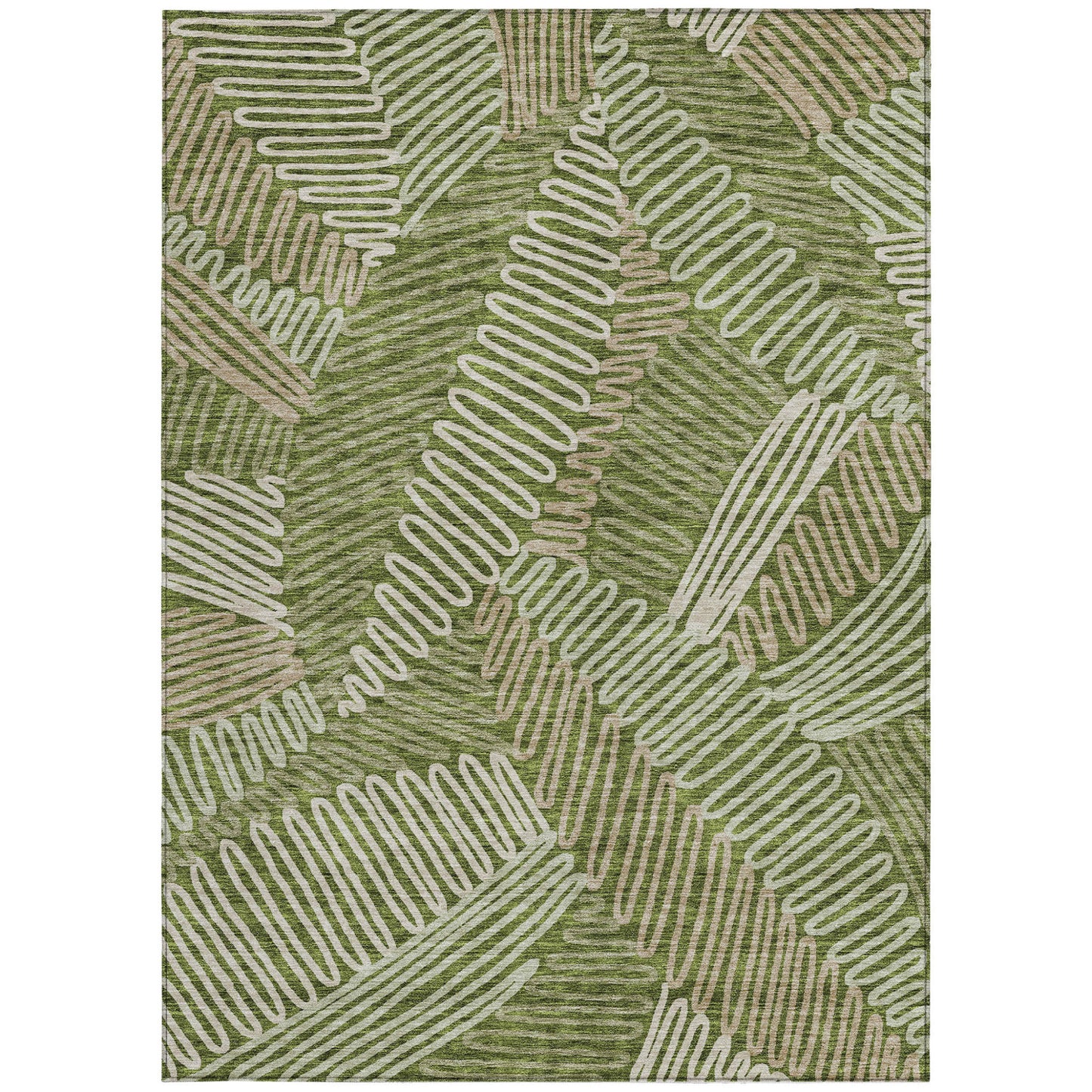 Tabselect Home Line 8' X 10' Olive Green Brown And Ivory Floral Washable Indoor Outdoor Area Rug