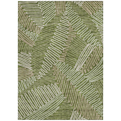 Tabselect Home Line 8' X 10' Olive Green Brown And Ivory Floral Washable Indoor Outdoor Area Rug