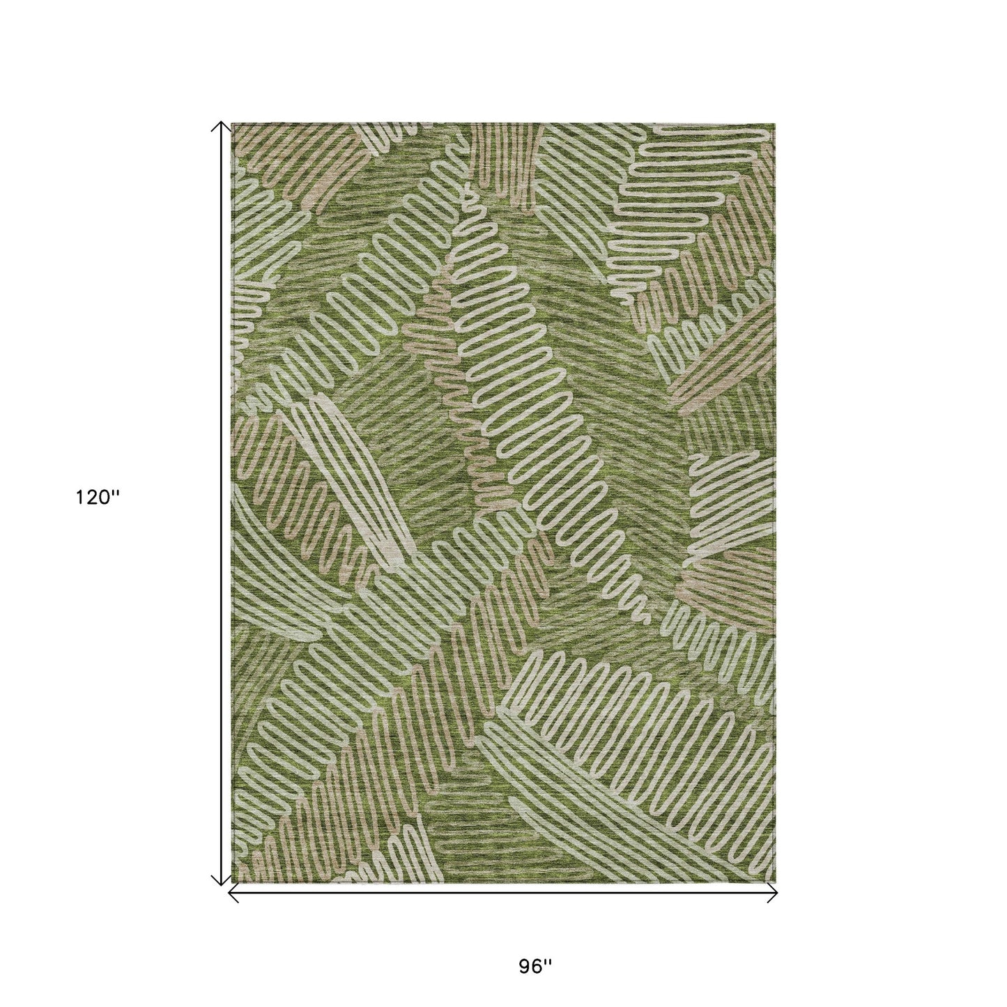 Tabselect Home Line 8' X 10' Olive Green Brown And Ivory Floral Washable Indoor Outdoor Area Rug