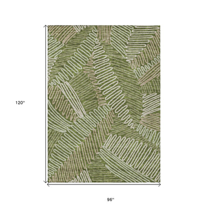 Tabselect Home Line 8' X 10' Olive Green Brown And Ivory Floral Washable Indoor Outdoor Area Rug