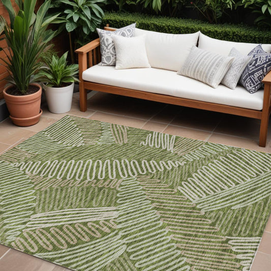 Tabselect Home Line 8' X 10' Olive Green Brown And Ivory Floral Washable Indoor Outdoor Area Rug