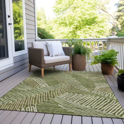 Tabselect Home Line 8' X 10' Olive Green Brown And Ivory Floral Washable Indoor Outdoor Area Rug