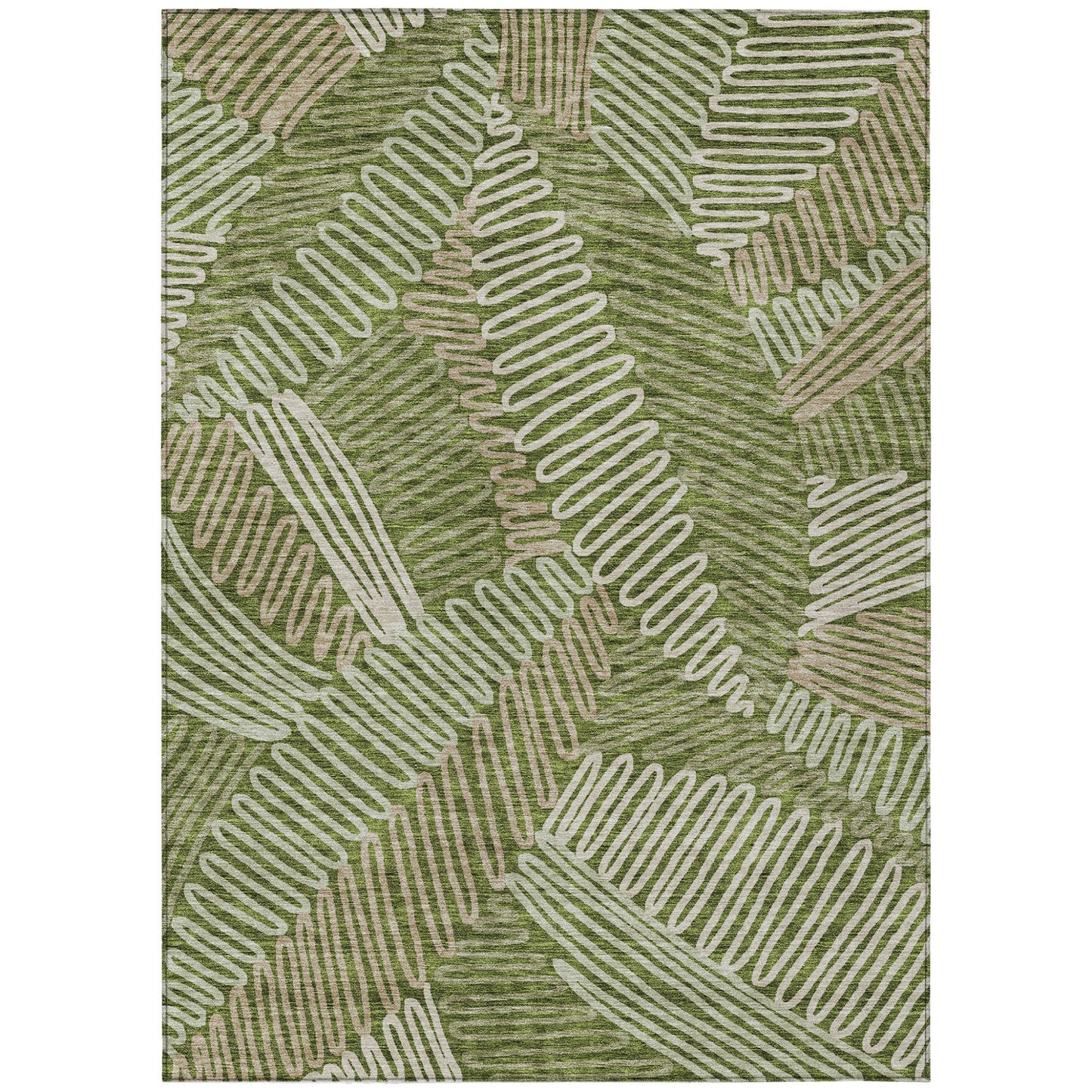 Tabselect Home Line 8' X 10' Olive Green Brown And Ivory Floral Washable Indoor Outdoor Area Rug