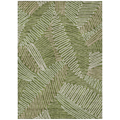Tabselect Home Line 8' X 10' Olive Green Brown And Ivory Floral Washable Indoor Outdoor Area Rug