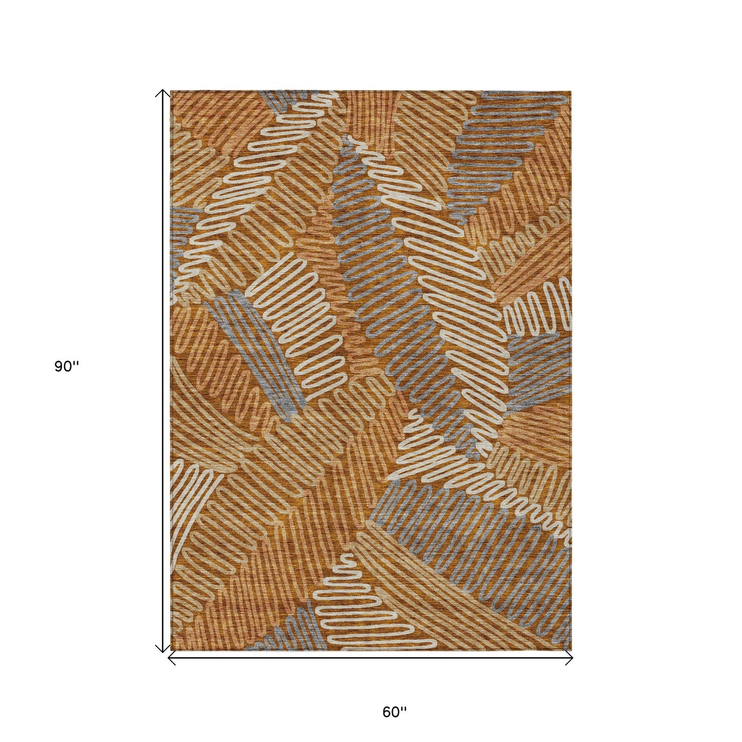 Tabselect Home Line 5' X 8' Orange Beige And Gray Floral Washable Indoor Outdoor Area Rug