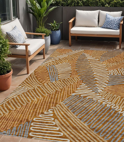 Tabselect Home Line 5' X 8' Orange Beige And Gray Floral Washable Indoor Outdoor Area Rug