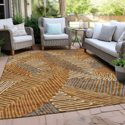 Tabselect Home Line 5' X 8' Orange Beige And Gray Floral Washable Indoor Outdoor Area Rug