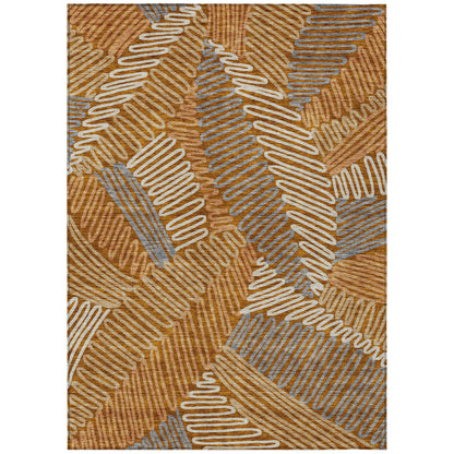 Tabselect Home Line 5' X 8' Orange Beige And Gray Floral Washable Indoor Outdoor Area Rug