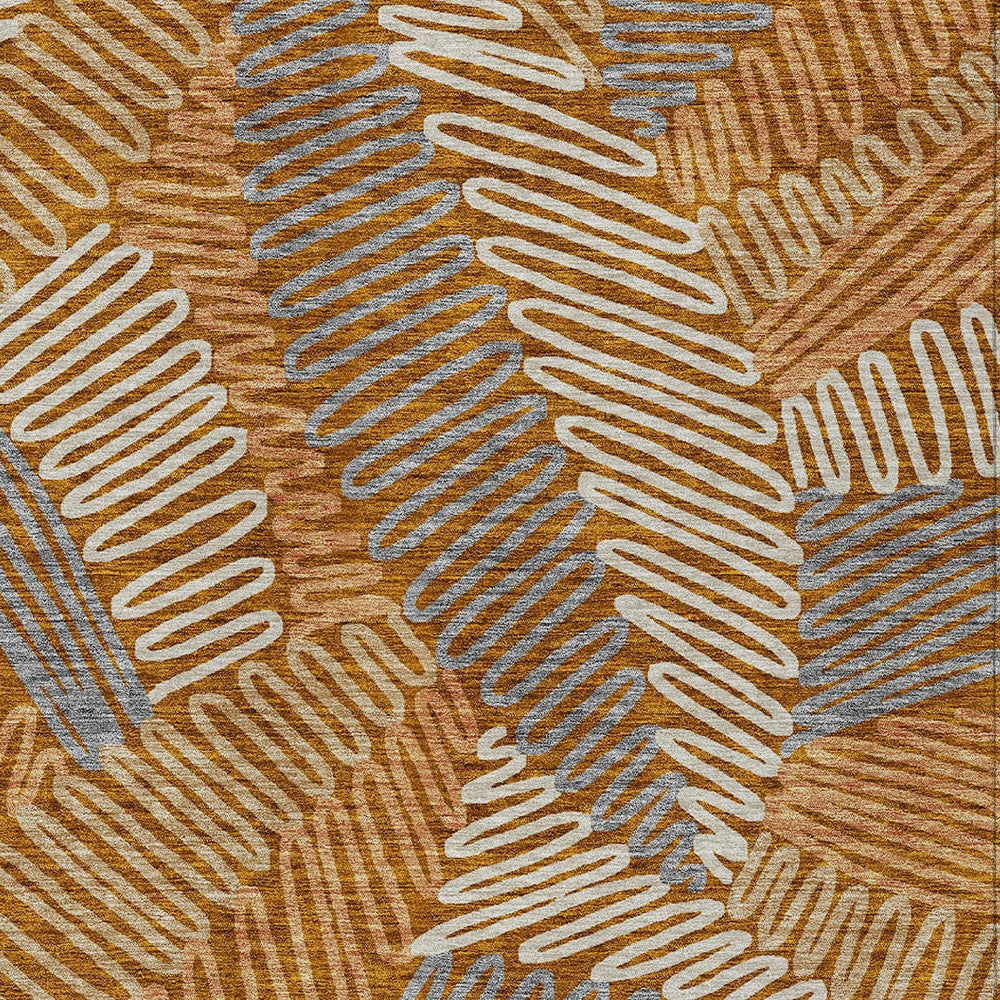 Tabselect Home Line 5' X 8' Orange Beige And Gray Floral Washable Indoor Outdoor Area Rug