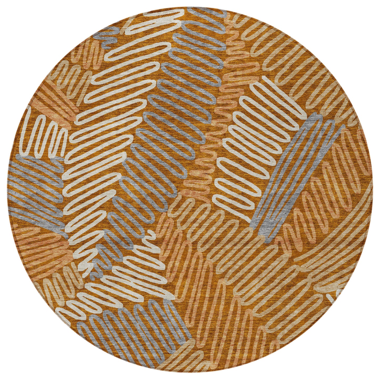 Tabselect Home Line 8' Orange Beige And Gray Round Floral Washable Indoor Outdoor Area Rug