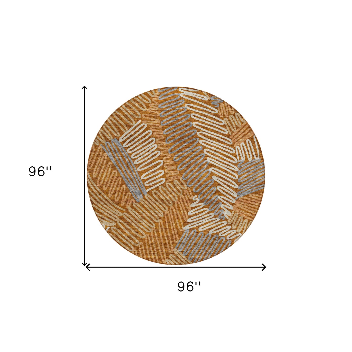 Tabselect Home Line 8' Orange Beige And Gray Round Floral Washable Indoor Outdoor Area Rug