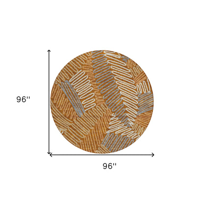 Tabselect Home Line 8' Orange Beige And Gray Round Floral Washable Indoor Outdoor Area Rug