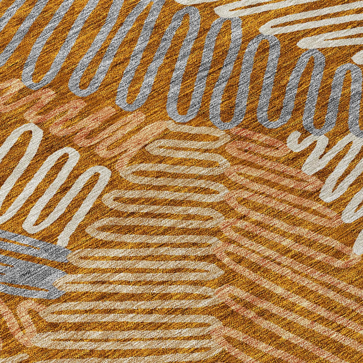 Tabselect Home Line 8' Orange Beige And Gray Round Floral Washable Indoor Outdoor Area Rug