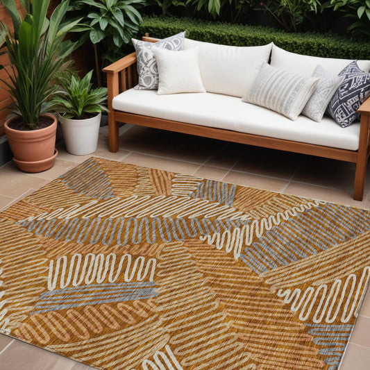 Tabselect Home Line 8' X 10' Orange Beige And Gray Floral Washable Indoor Outdoor Area Rug