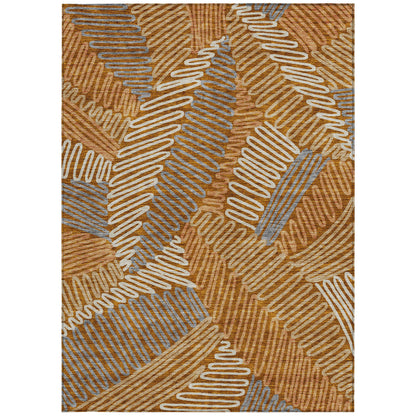 Tabselect Home Line 8' X 10' Orange Beige And Gray Floral Washable Indoor Outdoor Area Rug