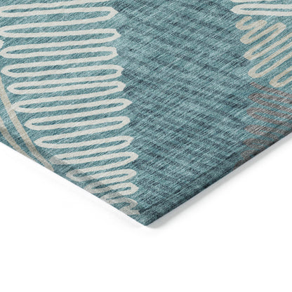 Tabselect Home Line 5' X 8' Teal Blue Gray And Ivory Floral Washable Indoor Outdoor Area Rug