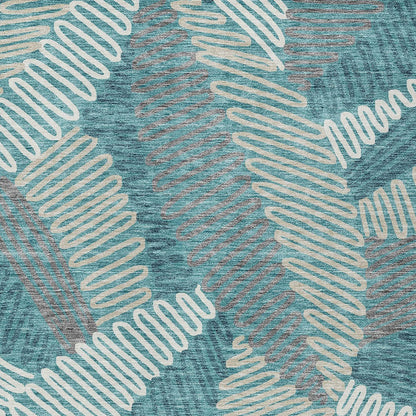 Tabselect Home Line 5' X 8' Teal Blue Gray And Ivory Floral Washable Indoor Outdoor Area Rug