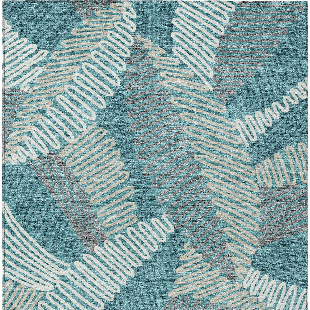 Tabselect Home Line 5' X 8' Teal Blue Gray And Ivory Floral Washable Indoor Outdoor Area Rug
