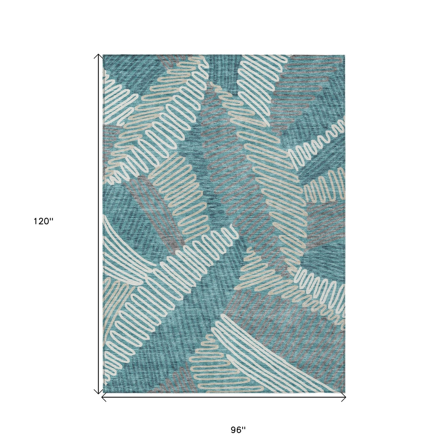 Tabselect Home Line 8' X 10' Teal Blue Gray And Ivory Floral Washable Indoor Outdoor Area Rug