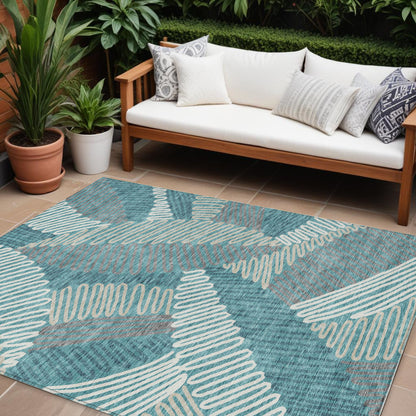 Tabselect Home Line 8' X 10' Teal Blue Gray And Ivory Floral Washable Indoor Outdoor Area Rug