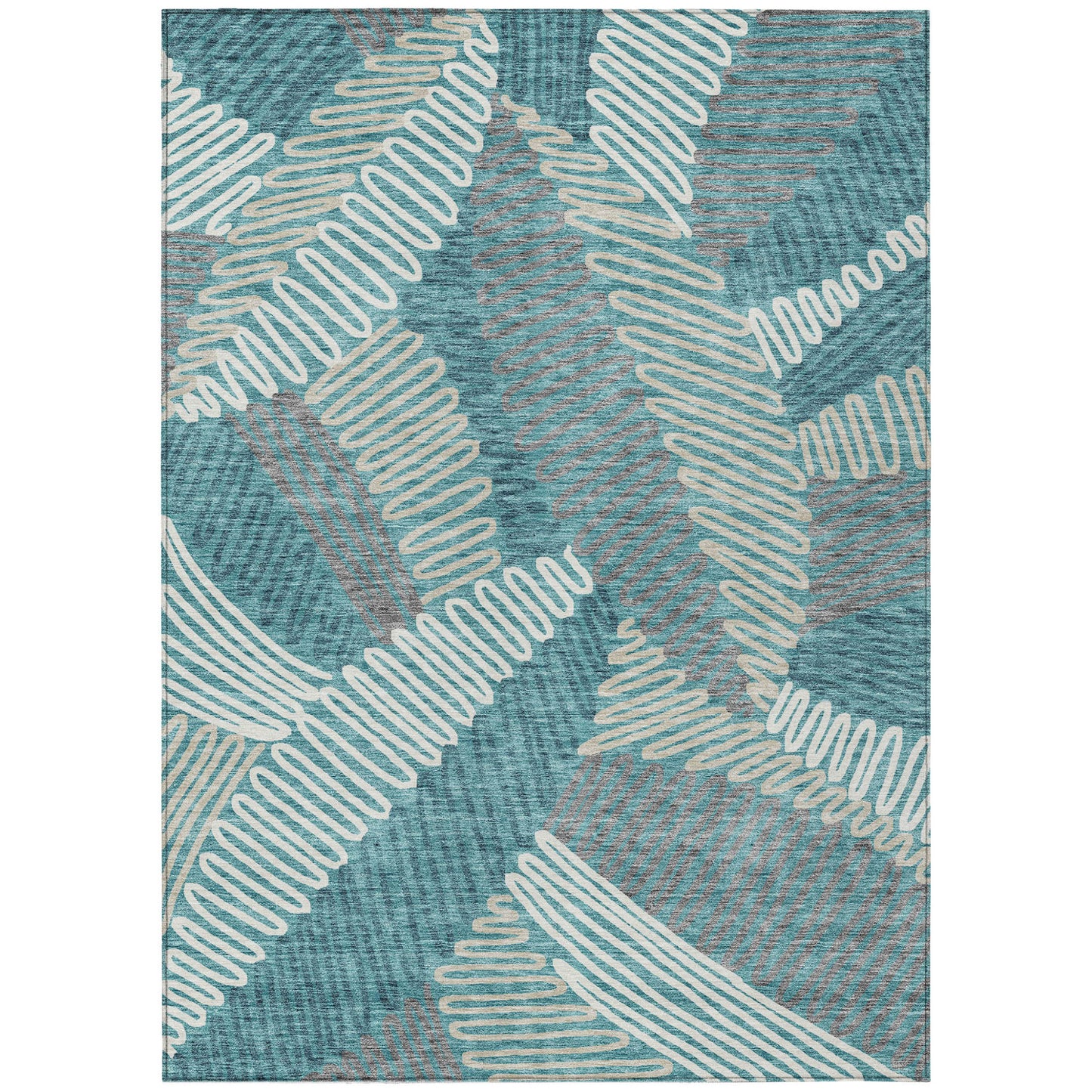 Tabselect Home Line 8' X 10' Teal Blue Gray And Ivory Floral Washable Indoor Outdoor Area Rug