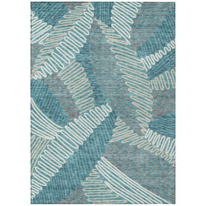 Tabselect Home Line 8' X 10' Teal Blue Gray And Ivory Floral Washable Indoor Outdoor Area Rug