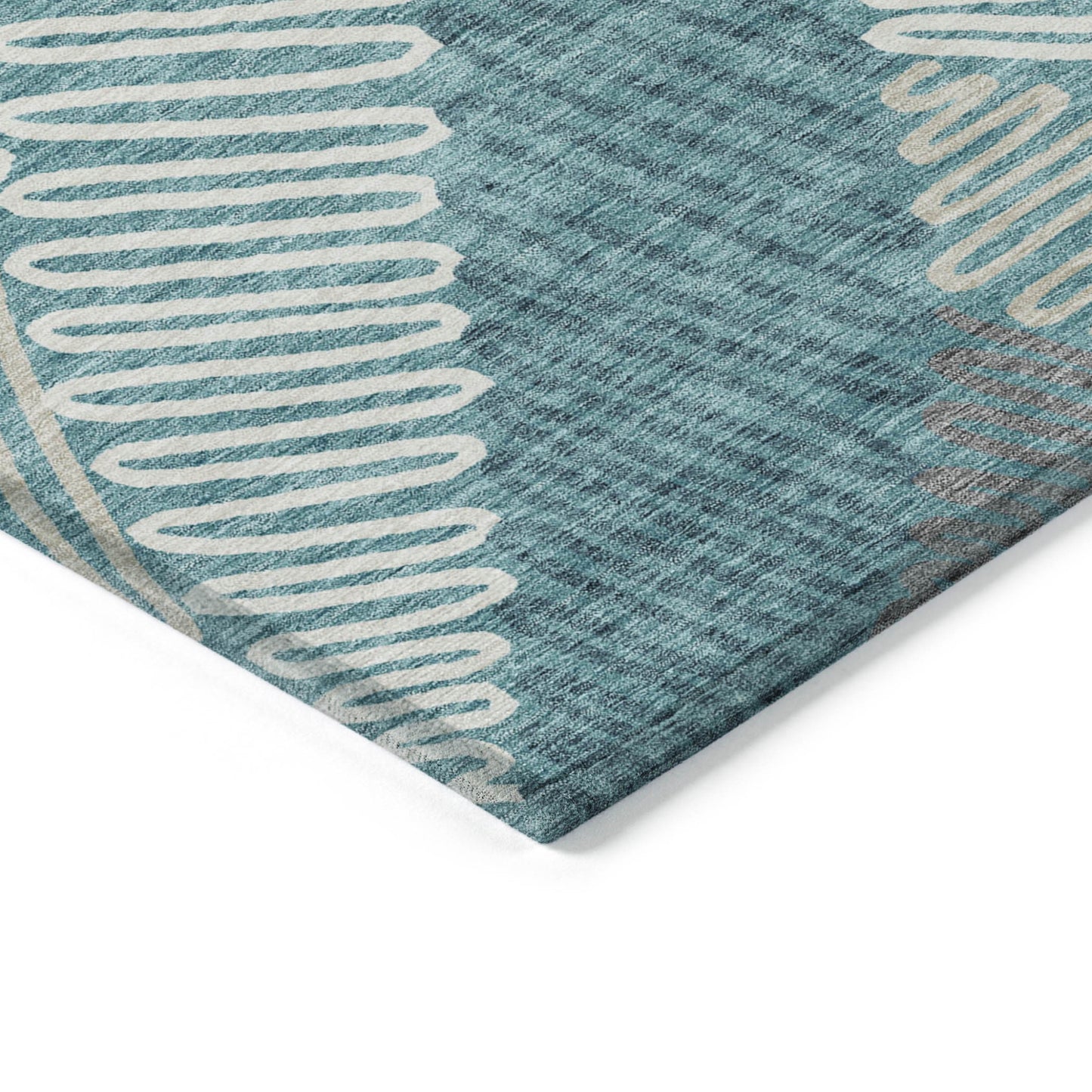 Tabselect Home Line 8' X 10' Teal Blue Gray And Ivory Floral Washable Indoor Outdoor Area Rug