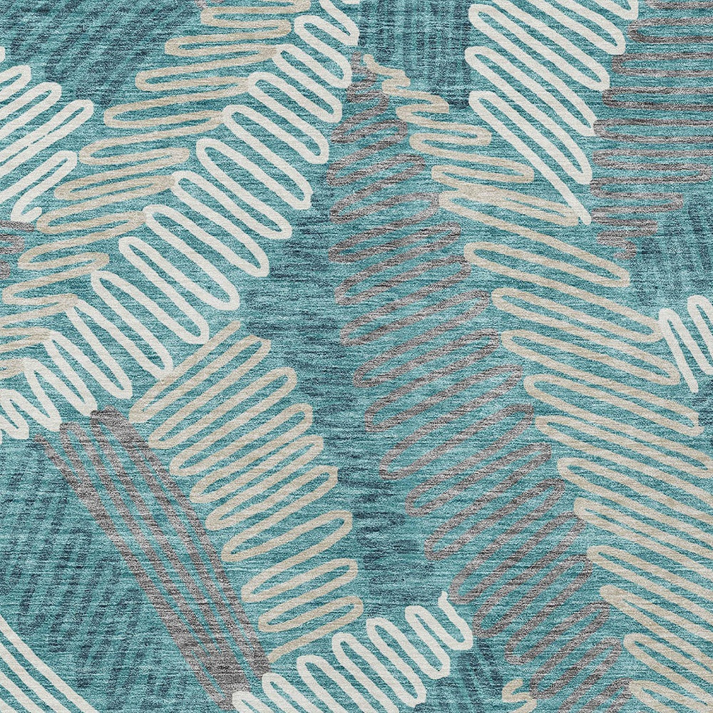 Tabselect Home Line 8' X 10' Teal Blue Gray And Ivory Floral Washable Indoor Outdoor Area Rug