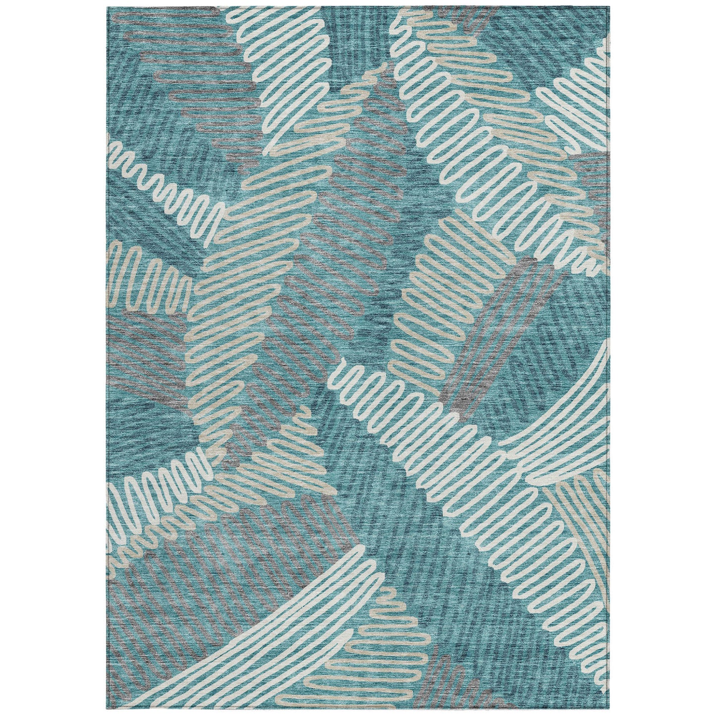 Tabselect Home Line 8' X 10' Teal Blue Gray And Ivory Floral Washable Indoor Outdoor Area Rug