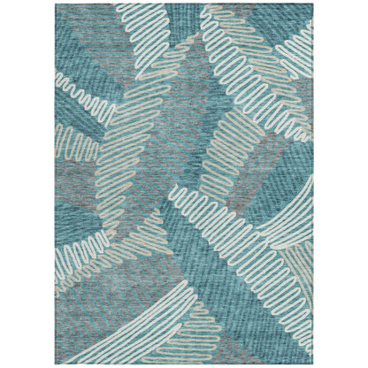 Tabselect Home Line 8' X 10' Teal Blue Gray And Ivory Floral Washable Indoor Outdoor Area Rug