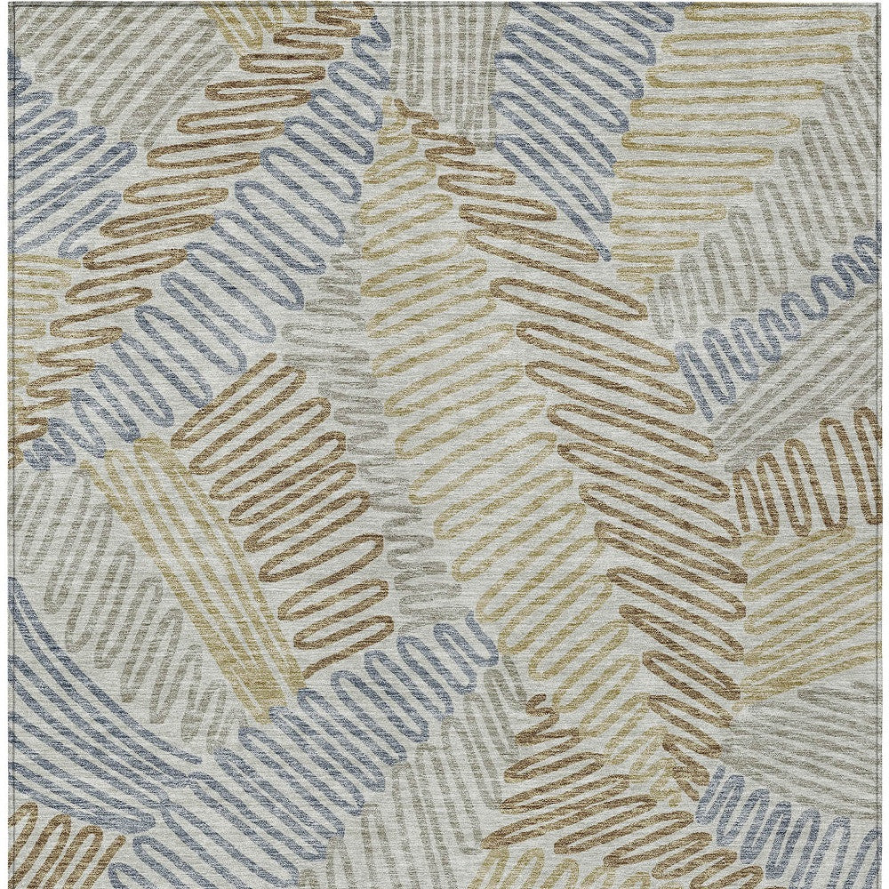 Tabselect Home Line 5' X 8' Taupe Gray And Beige Floral Washable Indoor Outdoor Area Rug
