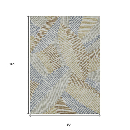 Tabselect Home Line 5' X 8' Taupe Gray And Beige Floral Washable Indoor Outdoor Area Rug