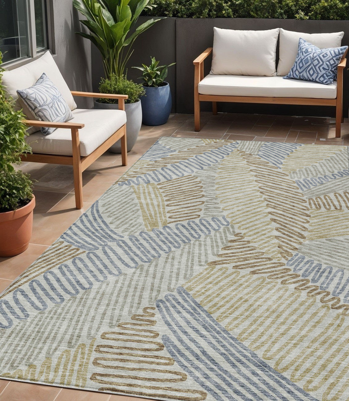 Tabselect Home Line 5' X 8' Taupe Gray And Beige Floral Washable Indoor Outdoor Area Rug