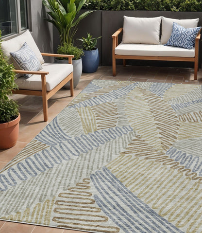 Tabselect Home Line 5' X 8' Taupe Gray And Beige Floral Washable Indoor Outdoor Area Rug