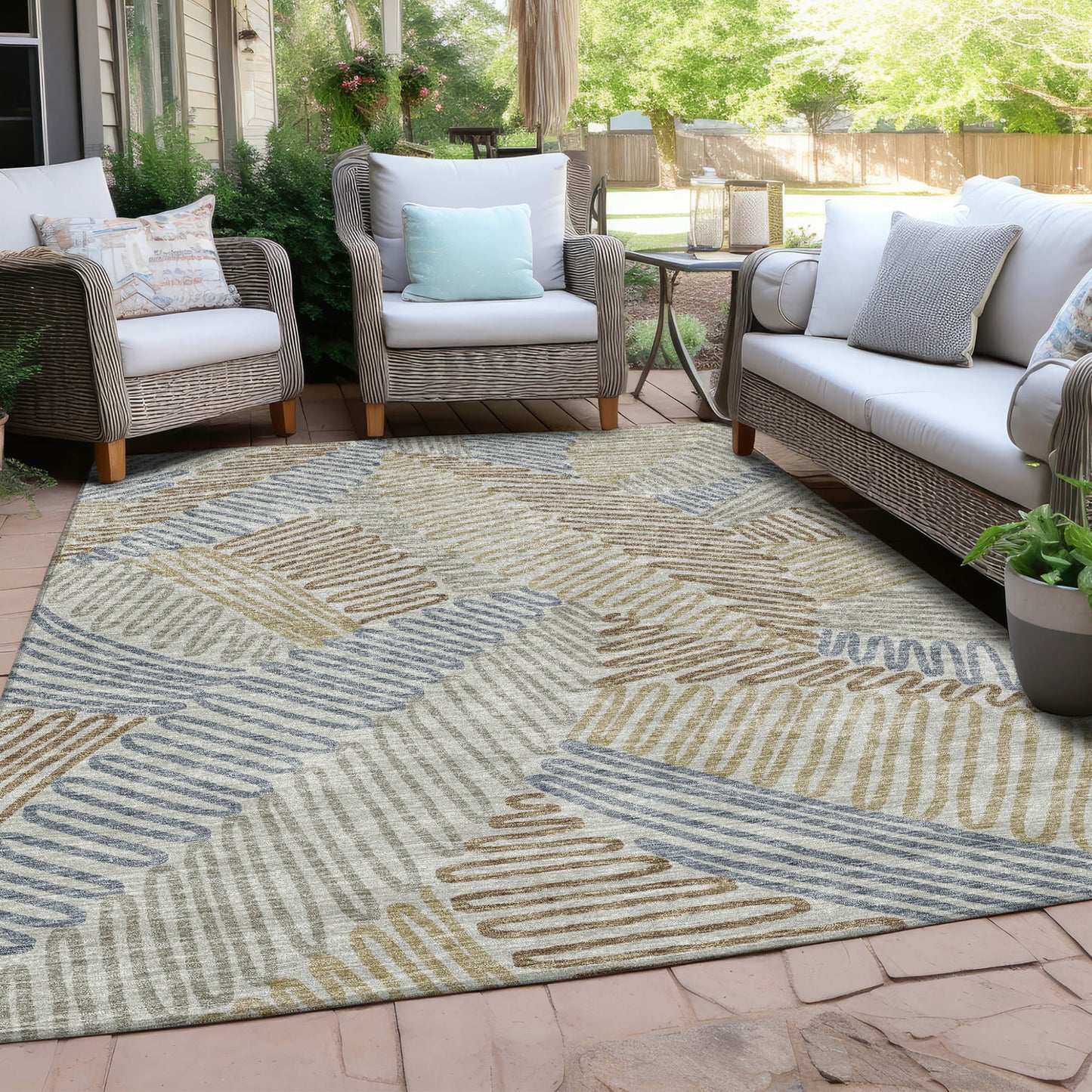 Tabselect Home Line 5' X 8' Taupe Gray And Beige Floral Washable Indoor Outdoor Area Rug