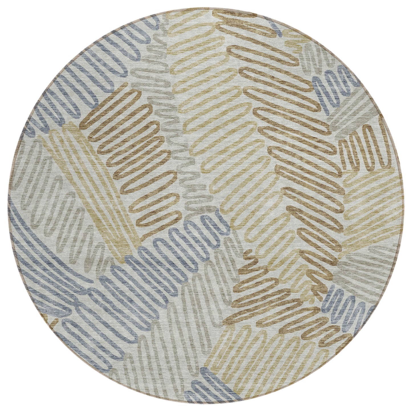 Tabselect Home Line 8' Taupe Gray And Beige Round Floral Washable Indoor Outdoor Area Rug