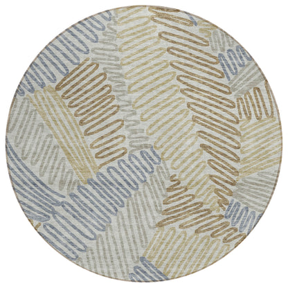 Tabselect Home Line 8' Taupe Gray And Beige Round Floral Washable Indoor Outdoor Area Rug