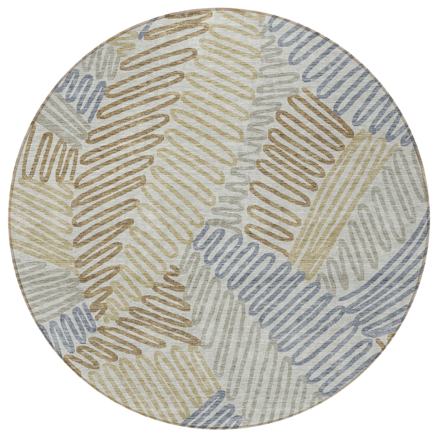 Tabselect Home Line 8' Taupe Gray And Beige Round Floral Washable Indoor Outdoor Area Rug