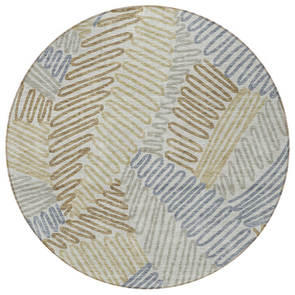 Tabselect Home Line 8' Taupe Gray And Beige Round Floral Washable Indoor Outdoor Area Rug