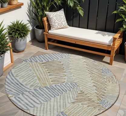 Tabselect Home Line 8' Taupe Gray And Beige Round Floral Washable Indoor Outdoor Area Rug