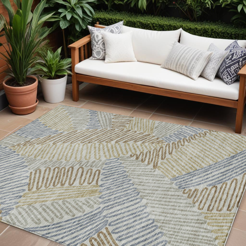Tabselect Home Line 8' X 10' Taupe Gray And Beige Floral Washable Indoor Outdoor Area Rug