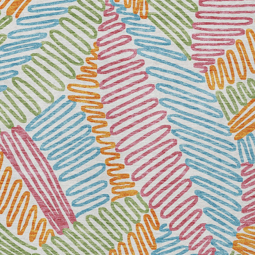 Tabselect Home Line 5' X 8' Blue Green And Pink Floral Washable Indoor Outdoor Area Rug