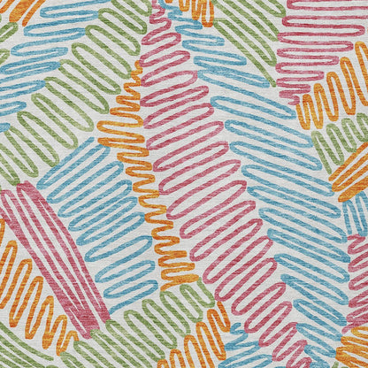 Tabselect Home Line 5' X 8' Blue Green And Pink Floral Washable Indoor Outdoor Area Rug