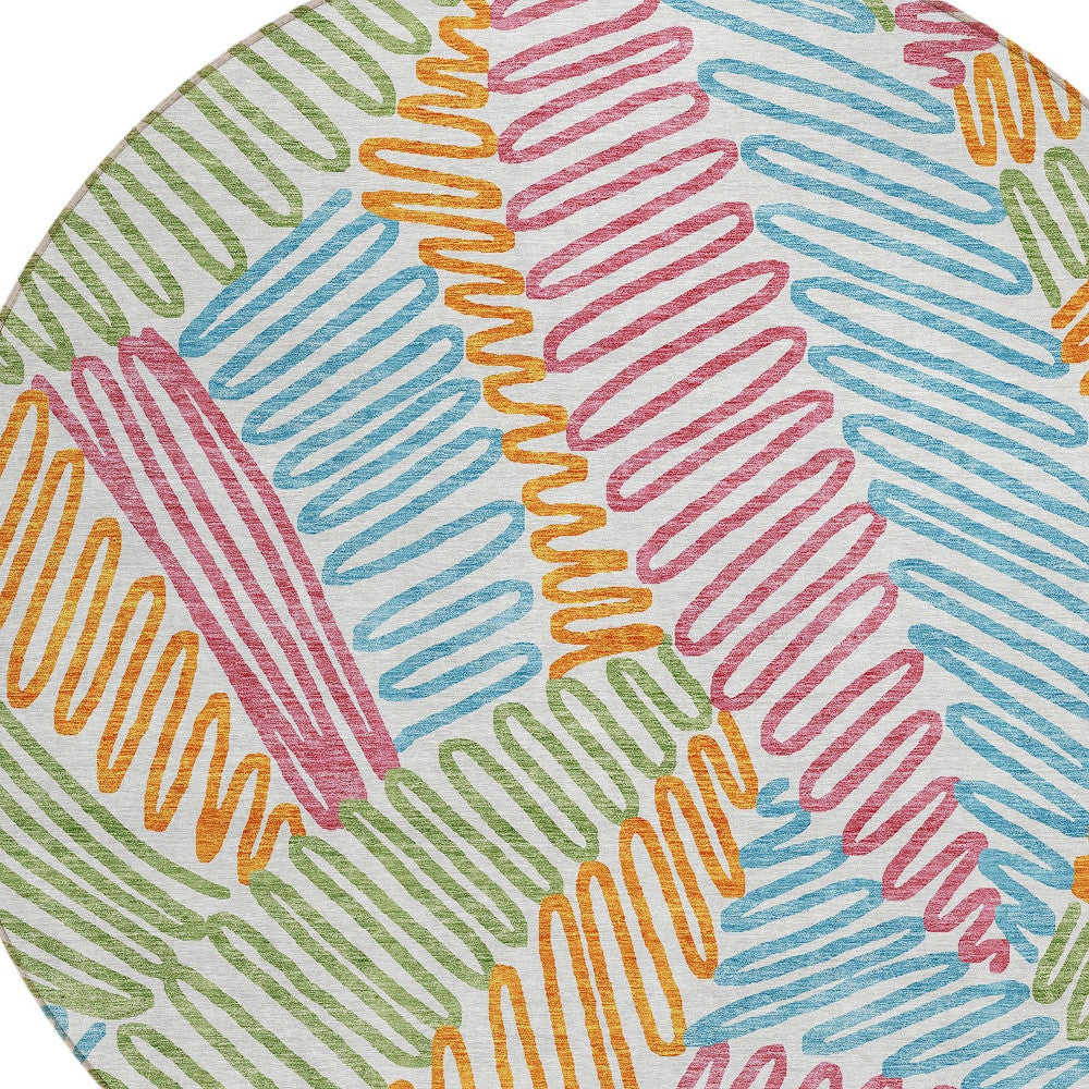 Tabselect Home Line 8' Blue Green And Pink Round Floral Washable Indoor Outdoor Area Rug