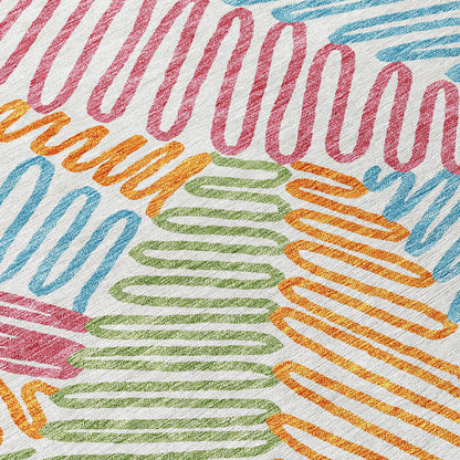 Tabselect Home Line 8' Blue Green And Pink Round Floral Washable Indoor Outdoor Area Rug