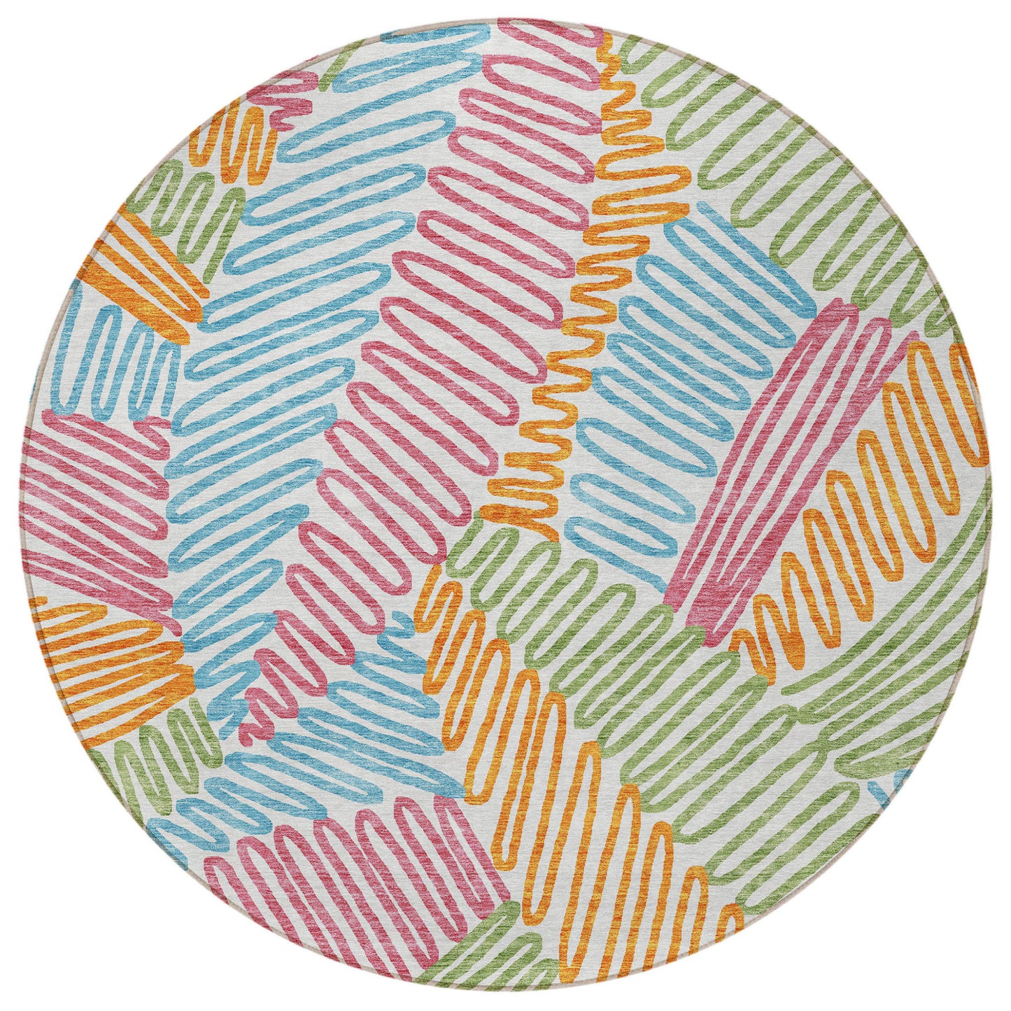 Tabselect Home Line 8' Blue Green And Pink Round Floral Washable Indoor Outdoor Area Rug