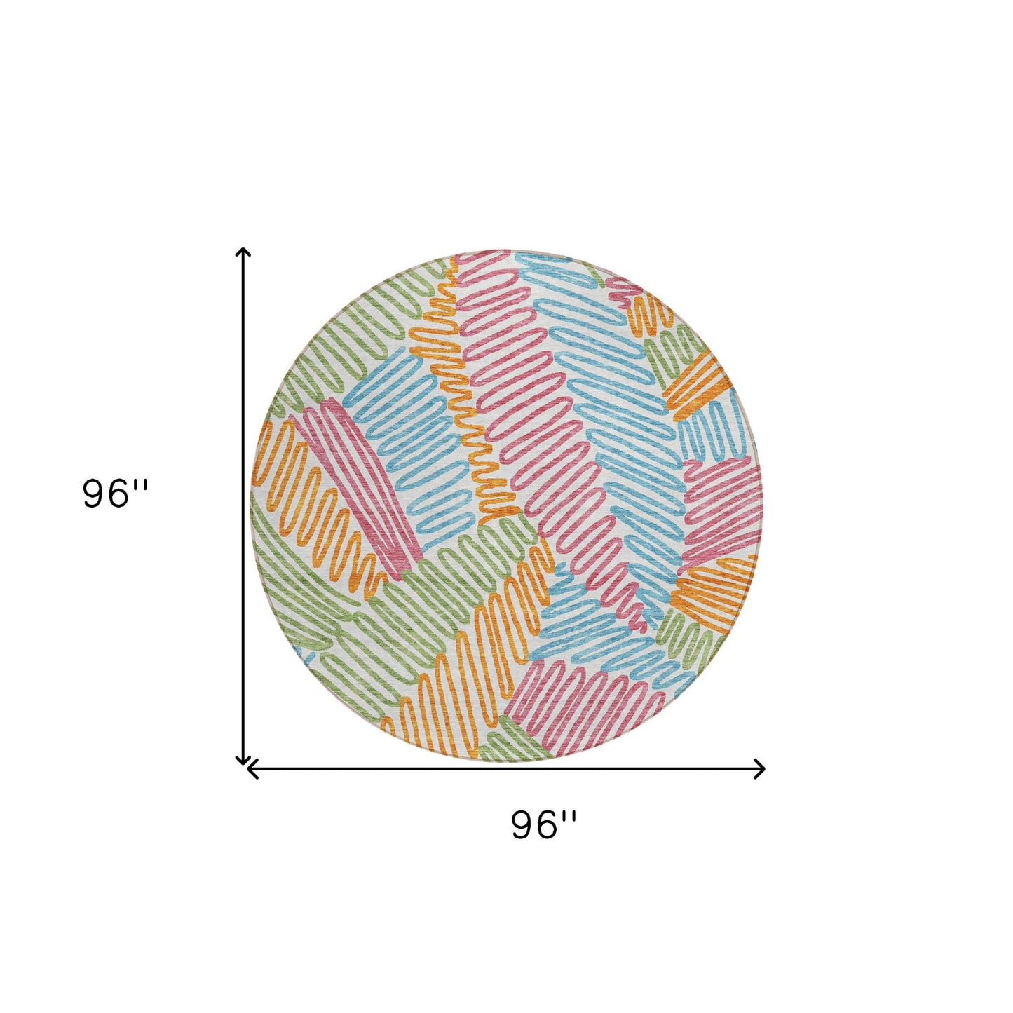 Tabselect Home Line 8' Blue Green And Pink Round Floral Washable Indoor Outdoor Area Rug