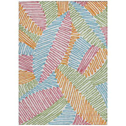 Tabselect Home Line 8' X 10' Blue Green And Pink Floral Washable Indoor Outdoor Area Rug