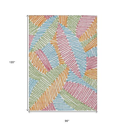 Tabselect Home Line 8' X 10' Blue Green And Pink Floral Washable Indoor Outdoor Area Rug